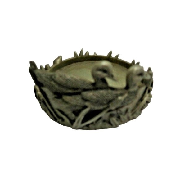 Pewter Candle Holder Ducks Unlimited Base Pillar Cottagecore Lodge Hunting Cabin - Picture 1 of 8